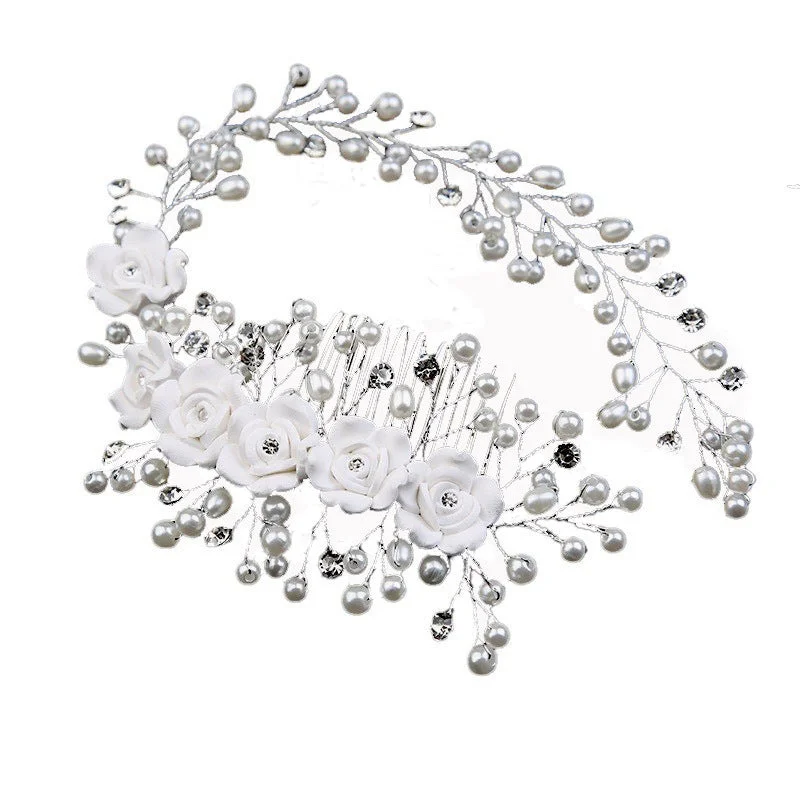 casual summer dresscasual summer dressExquisite handmade bridal hair accessories Pearl leaves rose Combs 573073773955