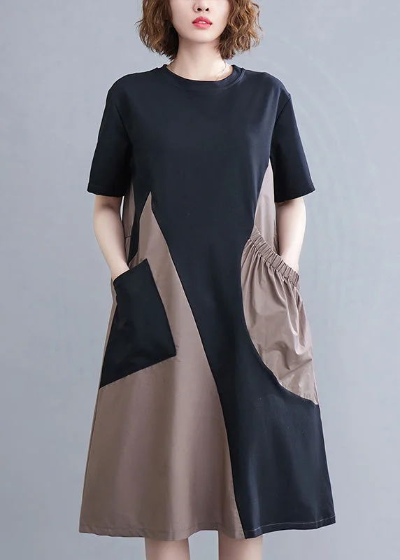 Super Sale Fitted O-Neck Asymmetrical Patchwork Wrinkled Long Dresses Summer