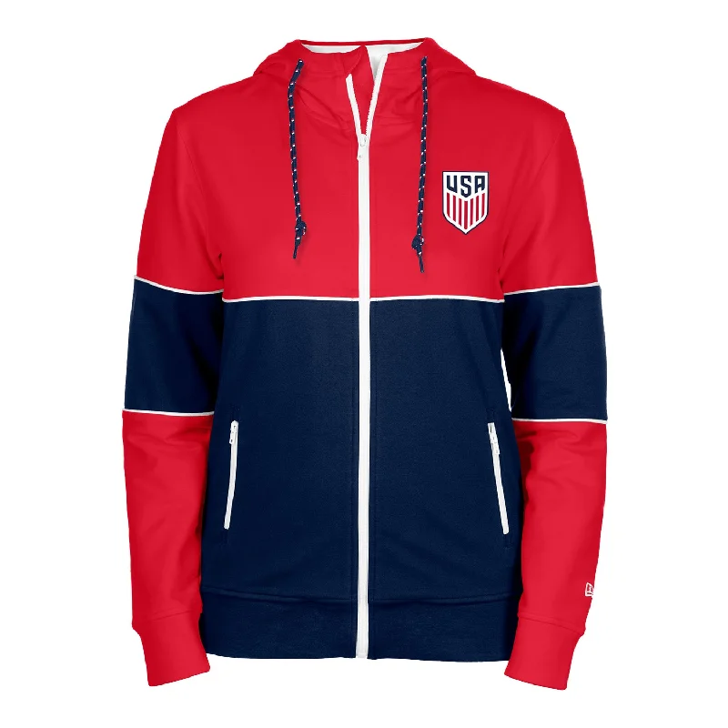 Deal Dash Women's New Era USMNT Full Zip Blocked Red Hoodie