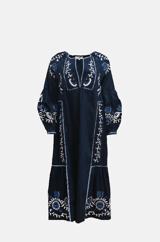 luxe gym hoodieInga Embroidery L/Slv Dress Navy