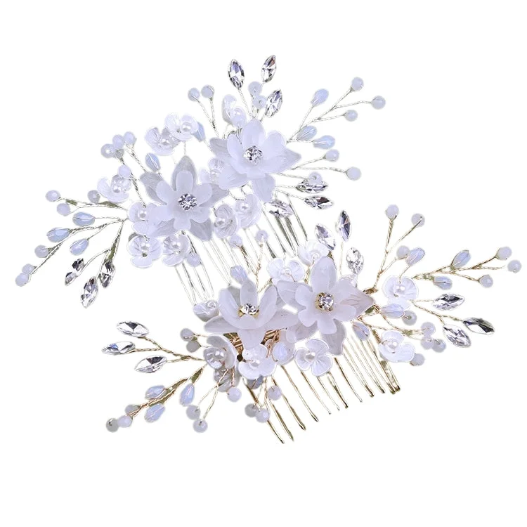 elegant evening dresselegant evening dressWhite pearl Pan Hair comb ornaments Handmade flower headdress bridal ornaments 728343527290