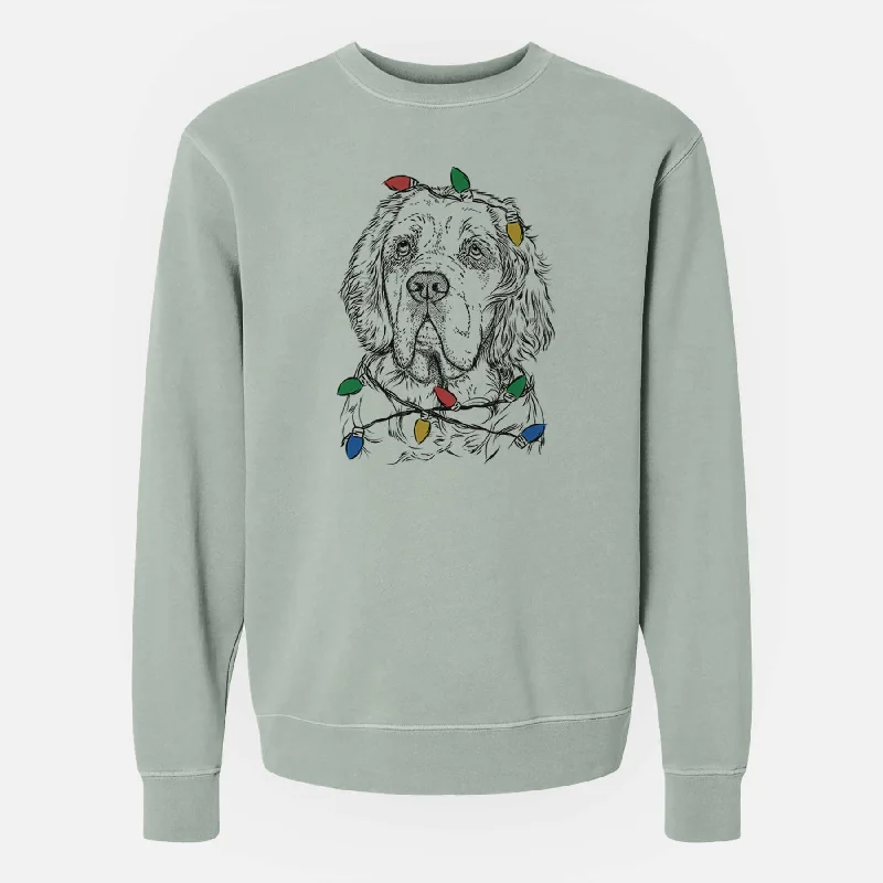 Best Bargains Christmas Lights Gary the Clumber Spaniel - Unisex Pigment Dyed Crew Sweatshirt