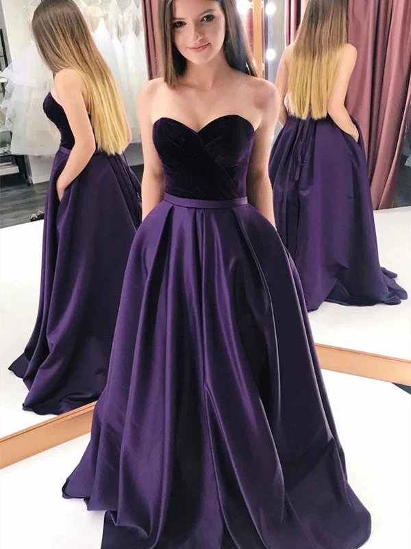 Mega Deal Sweetheart Neck Purple Satin Long Prom Dresses with Velvet Top, Long Purple Formal Graduation Evening Dresses SP2246 Mega Deal Sweetheart Neck Purple Satin Long Prom Dresses with Velvet Top, Long Purple Formal Graduation Evening Dresses SP2246