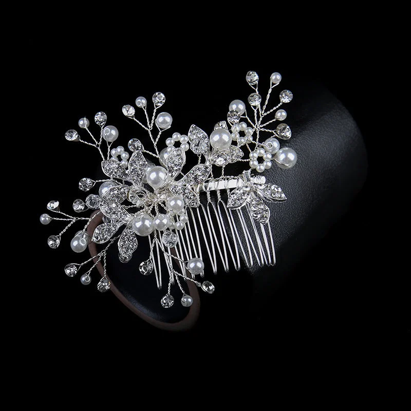 lace-up dresslace-up dressWhite hand alloy pin-comb Crystal tiara Bridal hair Comb Pearl tiara  628757223737