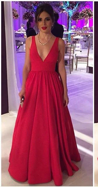 casual dresscasual dressElegant A-line V-neckline Red Satin Evening Dress