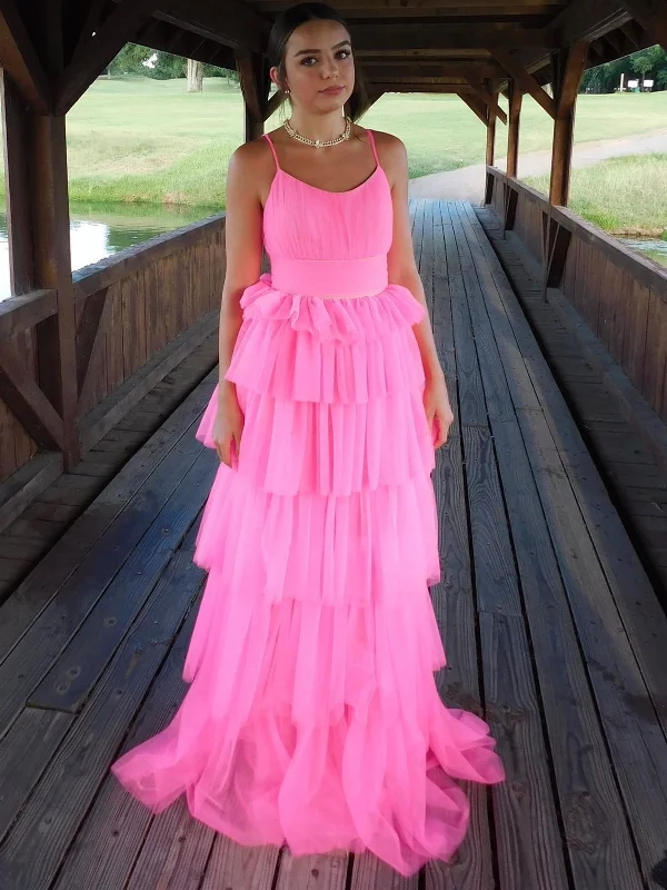 Special Buy Fashion Open Back Layered Pink Long Prom Dresses, Pink Formal Graduation Evening Dresses SP2323 Special Buy Fashion Open Back Layered Pink Long Prom Dresses, Pink Formal Graduation Evening Dresses SP2323