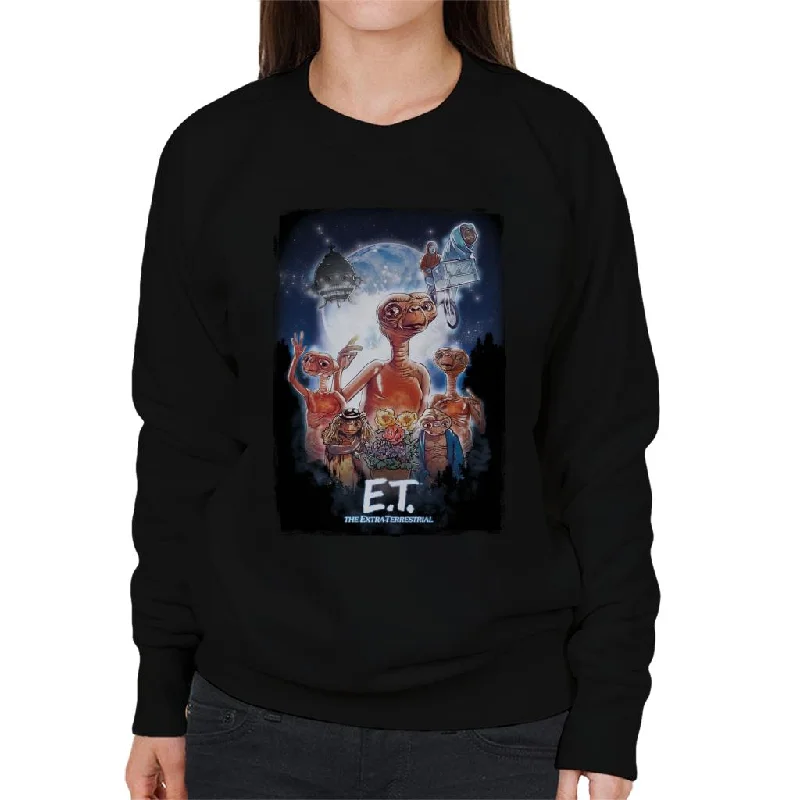 functional sports hoodieE.T. The Extra Terrestrial Cinematic Poster Montage Women's Sweatshirt