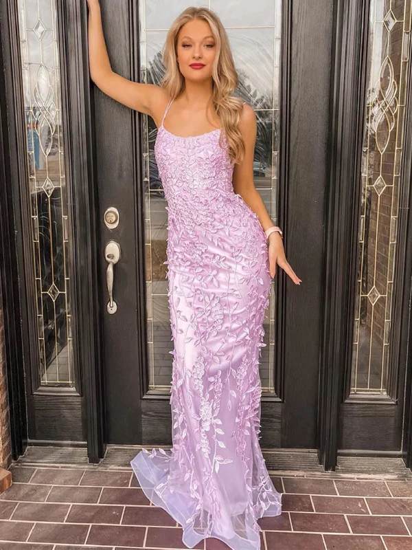 wrap-around dresswrap-around dressMermaid Backless Lilac Lace Appliqued Long Prom Dresses, Purple Lace Formal Graduation Evening Dresses SP2309