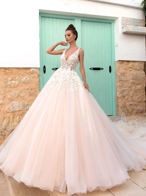 Super Sale Gorgeous V Neck Open Back Pink Lace Long Prom Dresses, Pink Lace Formal Evening Dresses, Pink Ball Gown with Train Super Sale Gorgeous V Neck Open Back Pink Lace Long Prom Dresses, Pink Lace Formal Evening Dresses, Pink Ball Gown with Train