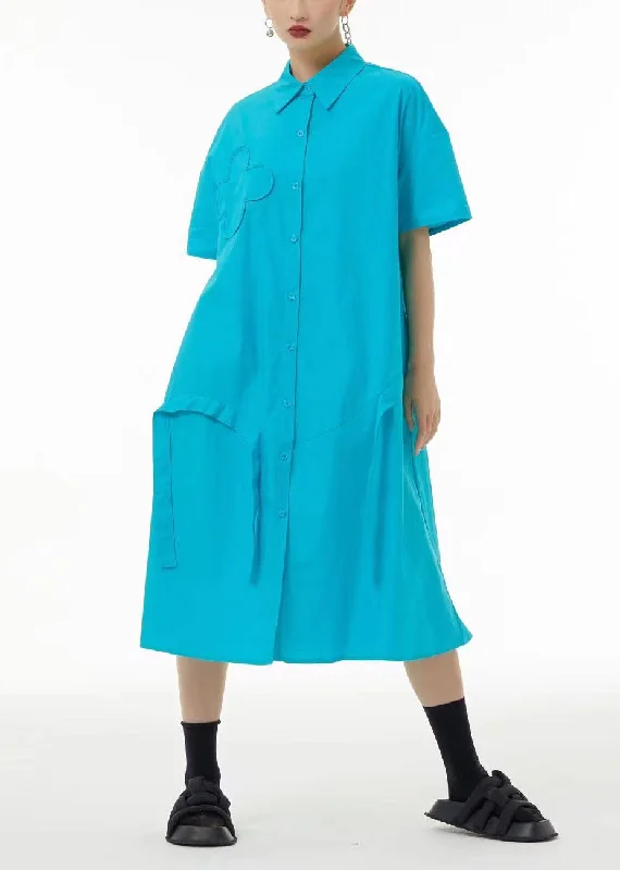 structured dressstructured dressFrench Light Blue Oversized Patchwork Cotton Holiday Dress Summer