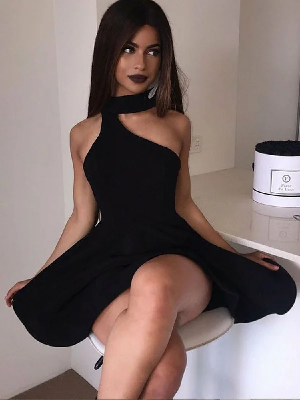 Buy More, Save More Unique Halter Neck Black/White Homecoming Dresses Short Prom Dresses, Black/White Formal Dresses, Graduation Dresses