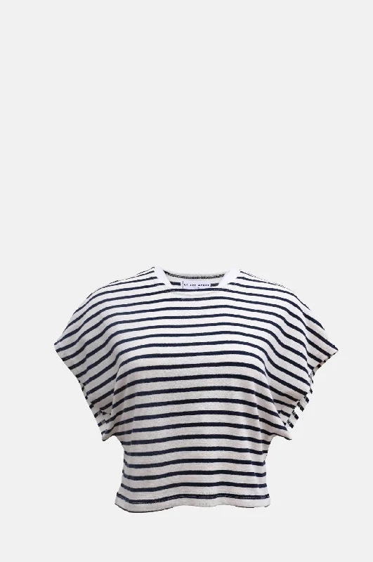 trendy sports sweatshirtLuju Crop Tee Navy Cream Stripe