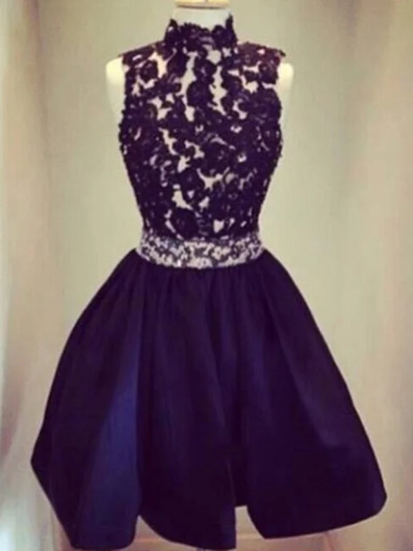 One-DAY Sale Round Neck Backless Black Short Lace Prom Dresses, Short Lace Graduation Dresses, Homecoming Dresses One-DAY Sale Round Neck Backless Black Short Lace Prom Dresses, Short Lace Graduation Dresses, Homecoming Dresses