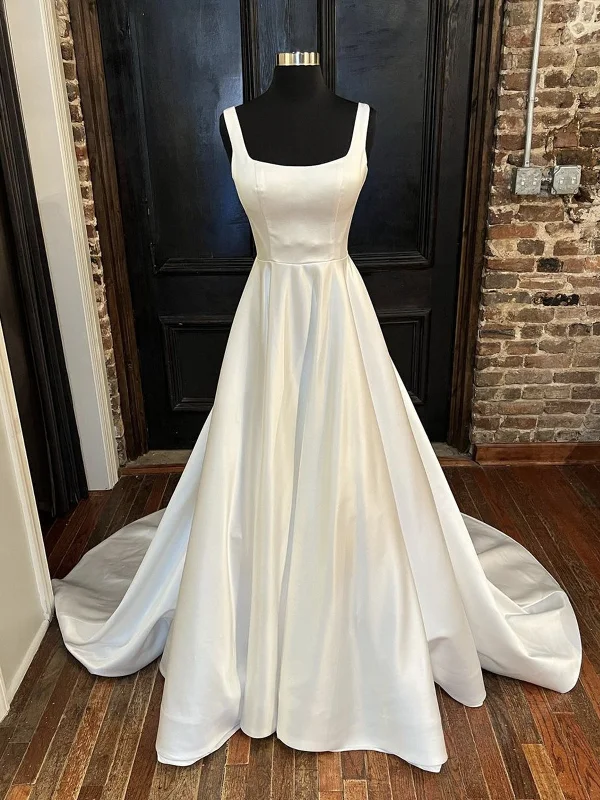 Instant Discount Simple Open Back White Satin Long Prom Dresses, Ivory Satin Long Formal Graduation Evening Dresses SP2205 Instant Discount Simple Open Back White Satin Long Prom Dresses, Ivory Satin Long Formal Graduation Evening Dresses SP2205