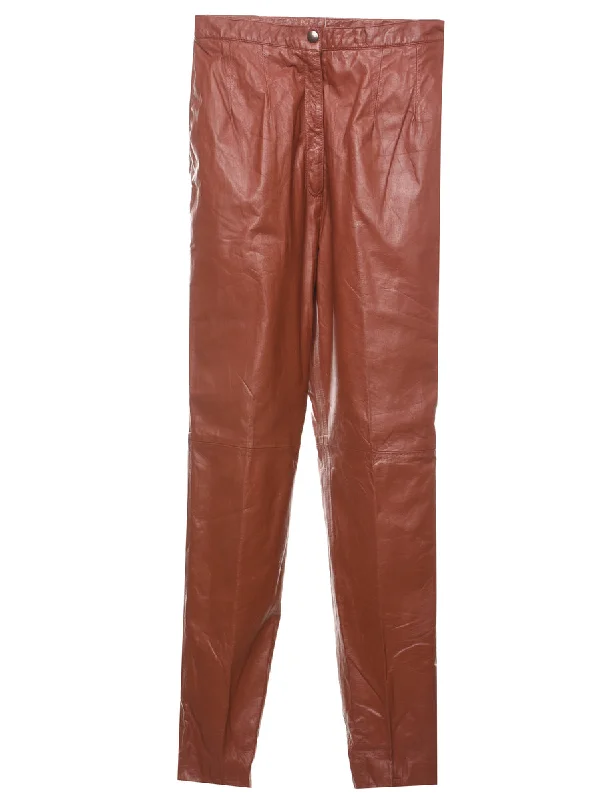 Discount Deals High Waist Maroon Vintage Leather Trousers - W26 L30