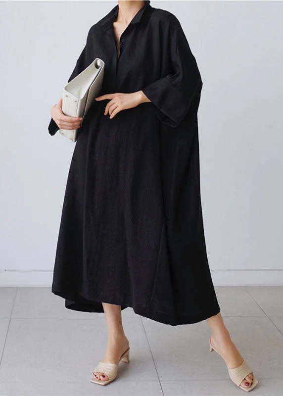 one-shoulder dressone-shoulder dressBlack Patchwork Cotton Dress Peter Pan Collar Bracelet Sleeve