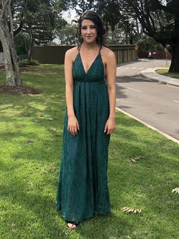 YEAR-End Clearance Green A Line V Neck Backless Lace Prom Dresses with High Slit, Backless Green Lace Formal Graduation Evening Dresses YEAR-End Clearance Green A Line V Neck Backless Lace Prom Dresses with High Slit, Backless Green Lace Formal Graduation Evening Dresses