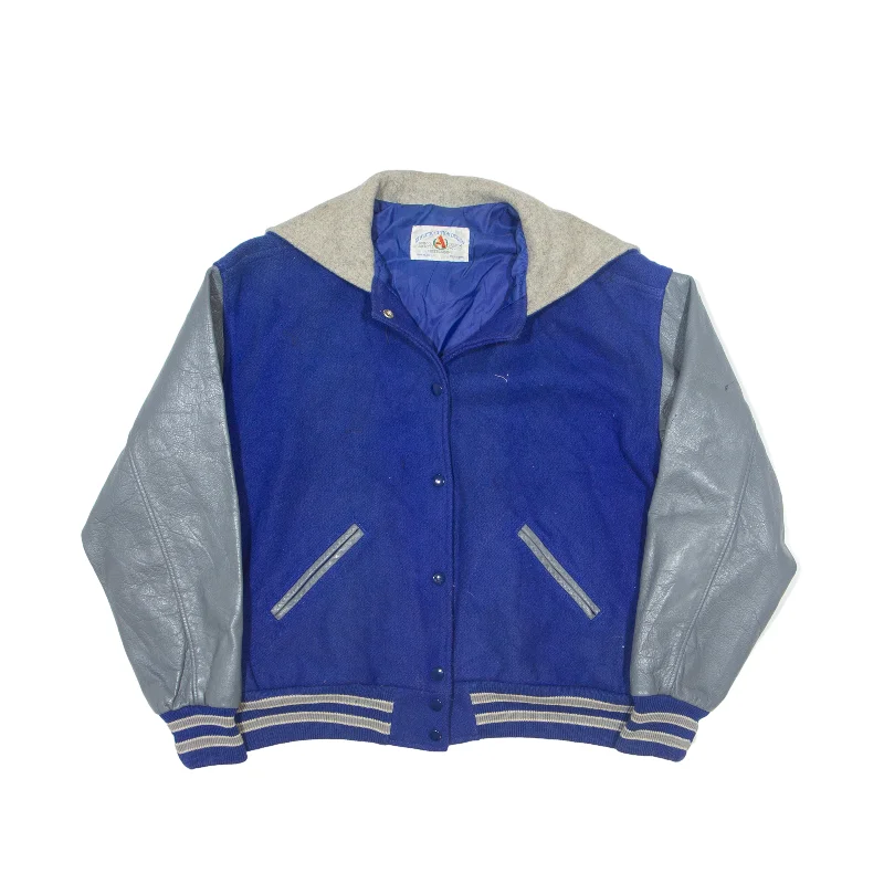 Limited Edition TM ATHLETICS Real Leather Sleeves Varsity Jacket Blue Wool 80s Womens XL Limited Edition TM ATHLETICS Real Leather Sleeves Varsity Jacket Blue Wool 80s Womens XL