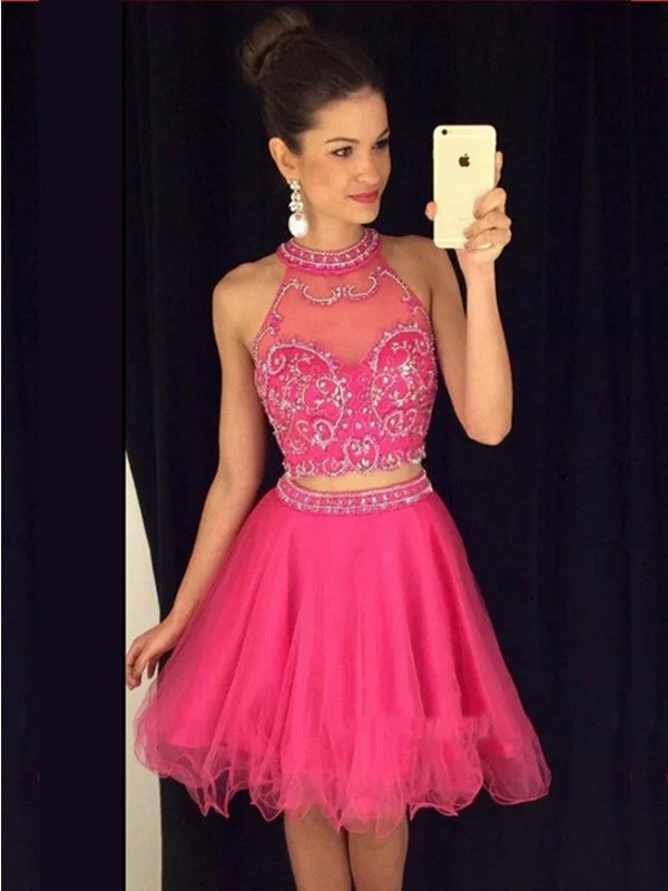 Crazy Savings Custom Made A Line Halter Neck Short 2 Pieces Rose Prom Dress, 2 Pieces Rose Homecoming Dress, 2 Pieces Graduation Dress Crazy Savings Custom Made A Line Halter Neck Short 2 Pieces Rose Prom Dress, 2 Pieces Rose Homecoming Dress, 2 Pieces Graduation Dress