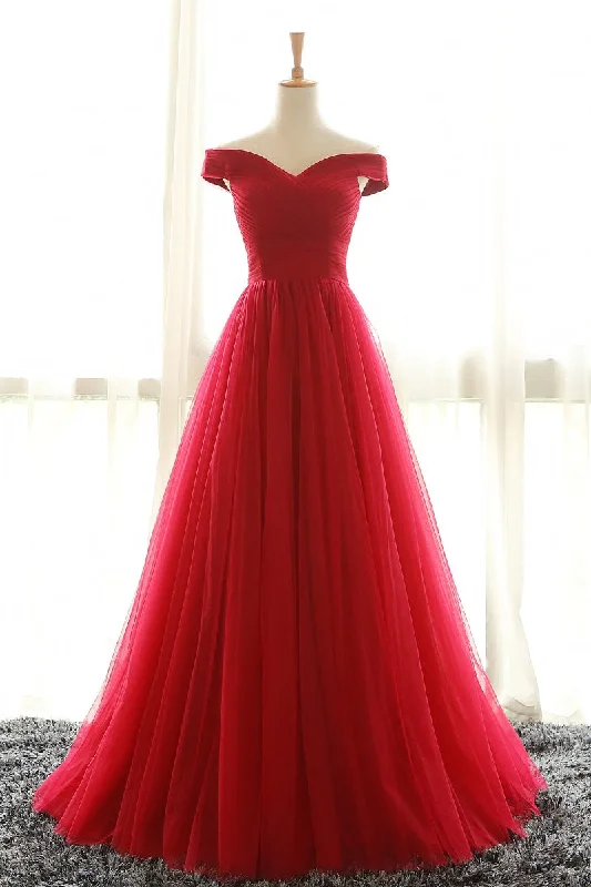 casual day dresscasual day dressBall Gown Off Shoulder Sleeve Red Prom Dress