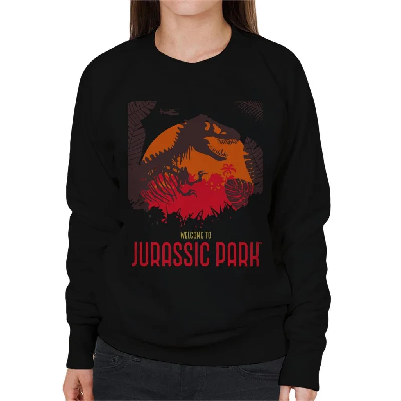 cool activewear hoodieJurassic Park Welcome To Jurassic Park T Rex Silhouette Women's Sweatshirt