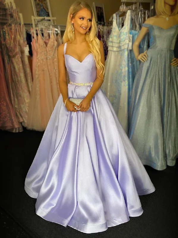 Anniversary Sale A Line Spaghetti Straps V Neck Purple Satin Long Prom Dresses with Belt, V Neck Purple Formal Graduation Evening Dresses Anniversary Sale A Line Spaghetti Straps V Neck Purple Satin Long Prom Dresses with Belt, V Neck Purple Formal Graduation Evening Dresses