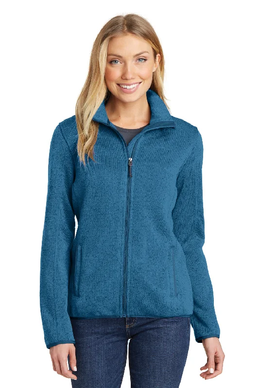 Super Sale Port Authority Womens Full Zip Sweater Fleece Jacket - Heather Medium Blue