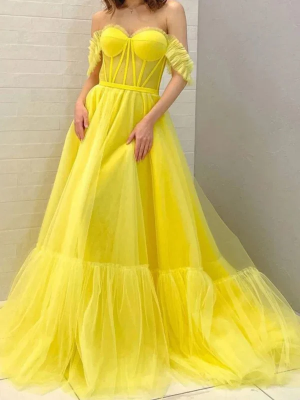 casual knit dresscasual knit dressSweetheart Neck Off Shoulder Yellow Tulle Long Prom Dresses, Long Yellow Formal Evening Dresses SP2596