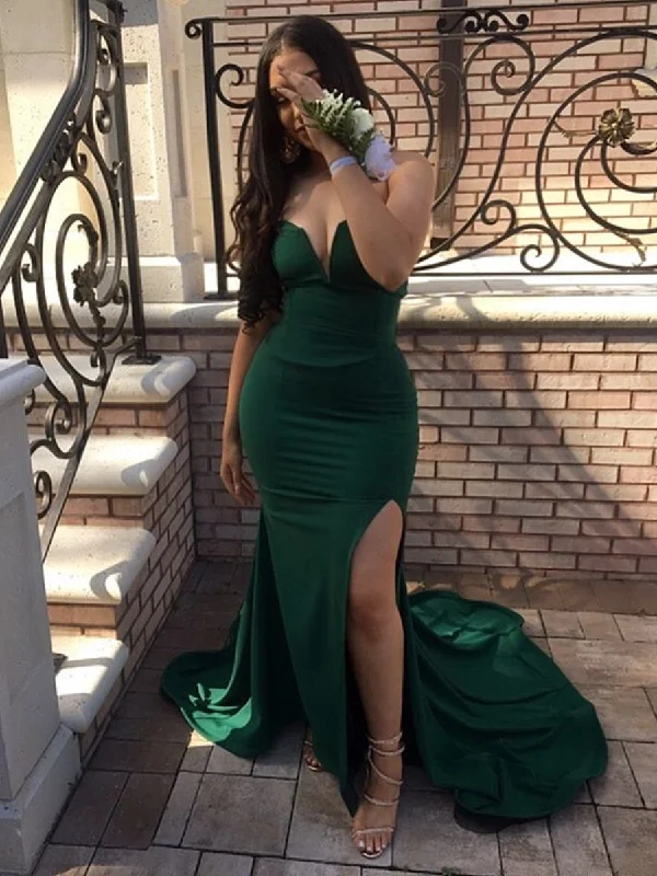 Take Advantage Dark Green Strapless Mermaid Split Long Prom Dresses with Sweep Train, Mermaid Dark Green Formal Dresses, Evening Dresses Take Advantage Dark Green Strapless Mermaid Split Long Prom Dresses with Sweep Train, Mermaid Dark Green Formal Dresses, Evening Dresses