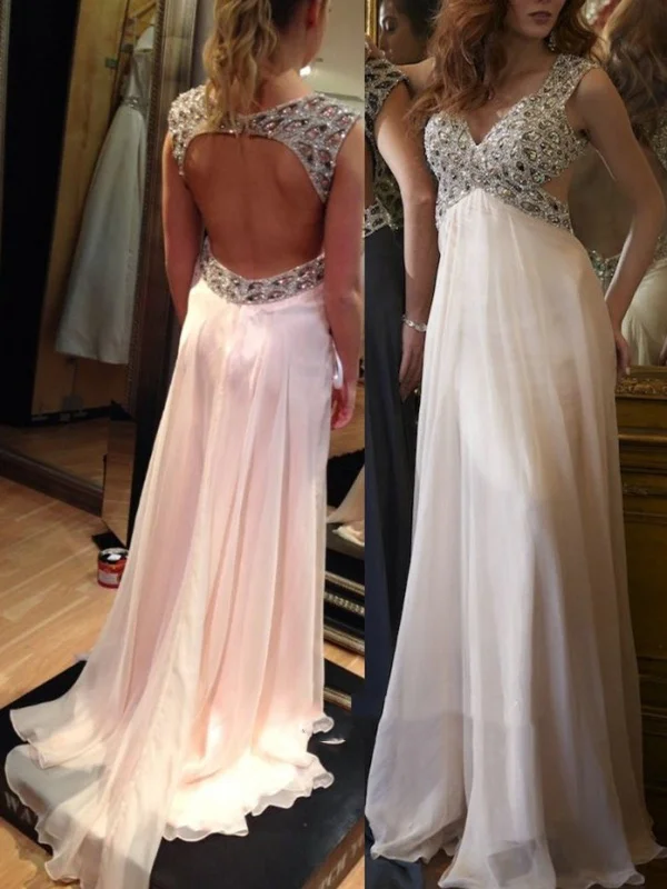Take Advantage A line Backless Chiffon Prom Dresses,Wedding Dresses