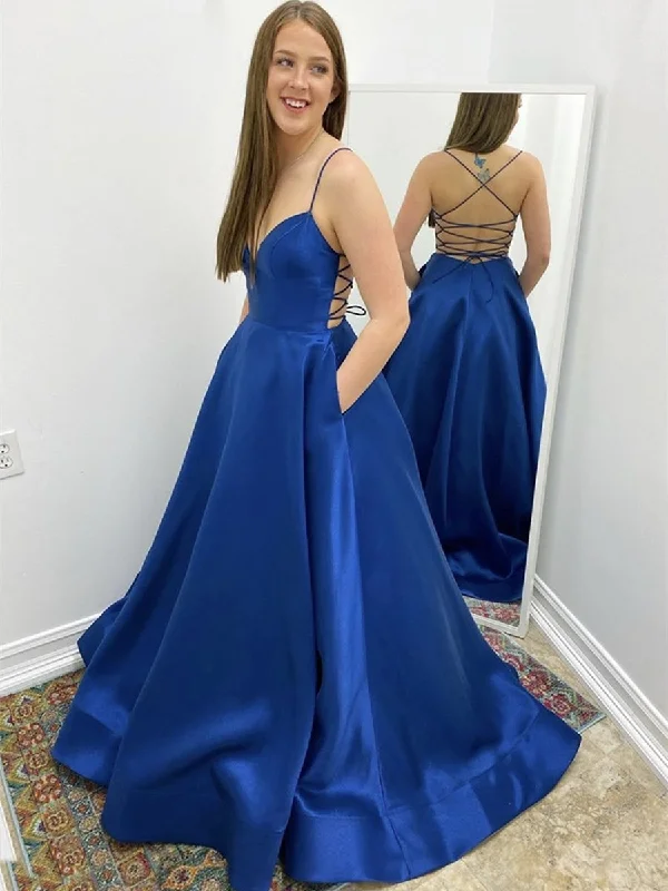 boho dressboho dressSimple V Neck Backless Royal Blue Prom Dresses with Pocket, Backless Royal Blue Formal Dresses, Royal Blue Evening Dresses