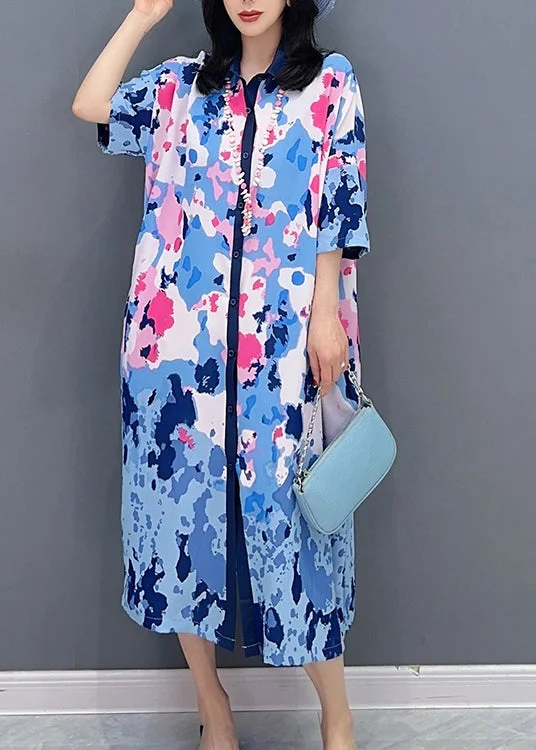 classic fit-and-flare dressclassic fit-and-flare dressBlue Peter Pan Collar Maxi Shirts Dresses Short Sleeve