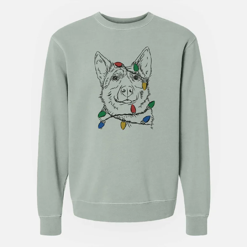 cozy workout hoodieChristmas Lights Austin the Heeler - Unisex Pigment Dyed Crew Sweatshirt