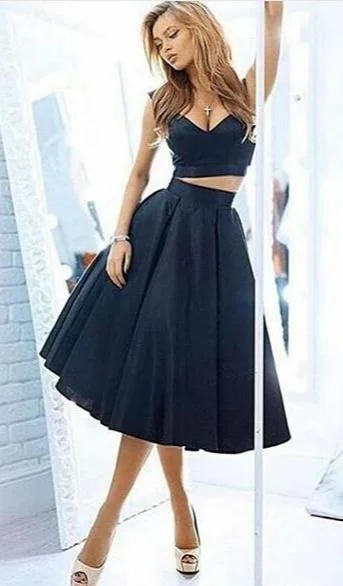 lace dresslace dressTea Length Two Pieces Navy Blue Off Shoulder Sleeves Homecoming Dresses