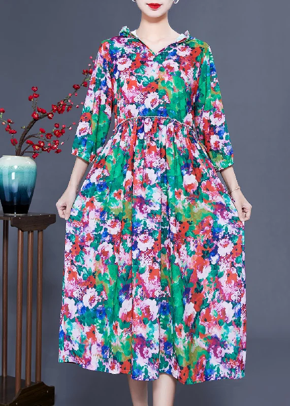 textured dresstextured dressWomen Slim Fit Hooded Ruffled Print Silk Long Dresses Summer