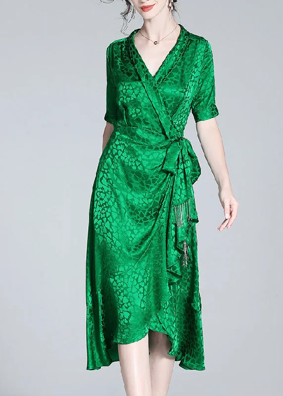 wrap dresswrap dressBeautiful Green V Neck Print Bow Tunic Maxi Dress Short Sleeve