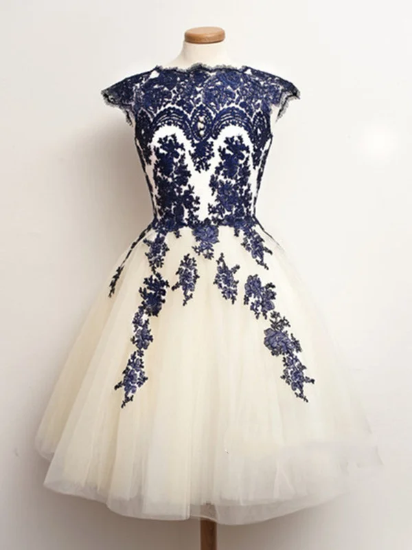 Huge Discounts Round Neck White And Blue Short Lace Prom Dresses, Short Dresses For Prom, Homecoming Dresses Huge Discounts Round Neck White And Blue Short Lace Prom Dresses, Short Dresses For Prom, Homecoming Dresses