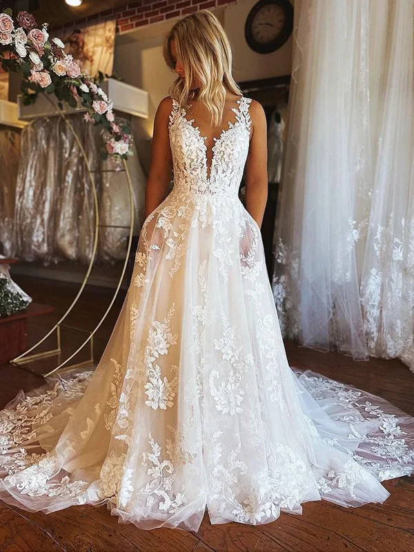 stylish dressstylish dressV Neck Open Back Ivory Lace Long Prom Wedding Dresses with Train, Ivory Lace Formal Evening Dresses SP2242