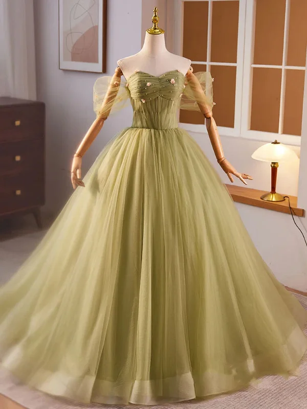 floral midi dressfloral midi dressOff Shoulder Green Tulle Floral Long Prom Dresses, Off the Shoulder Green Formal Evening Dresses, Green Evening Dresses with 3D Flowers SP2932