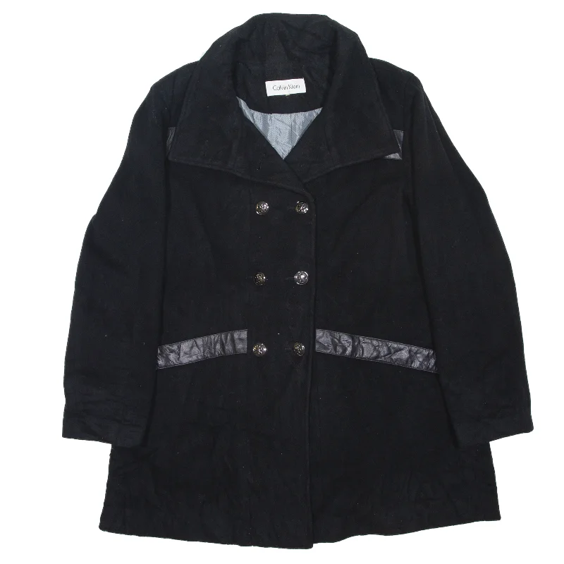 Price Buster CALVIN KLEIN Pea Coat Black Wool Womens L