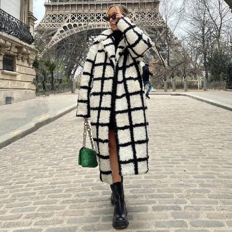 Daily Specials Cozy Lapel Collar Single Breasted Checkered Pattern Sherpa Teddy Coat - Black Daily Specials Cozy Lapel Collar Single Breasted Checkered Pattern Sherpa Teddy Coat - Black