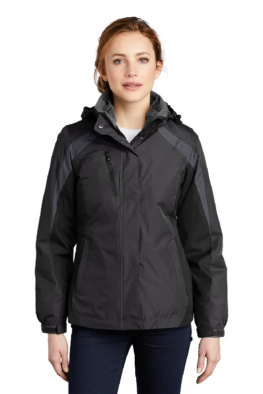 Limited Availability Port Authority Womens 3-in-1 Wind & Water Resistant Full Zip Hooded Jacket - Black/Magnet Grey Limited Availability Port Authority Womens 3-in-1 Wind & Water Resistant Full Zip Hooded Jacket - Black/Magnet Grey