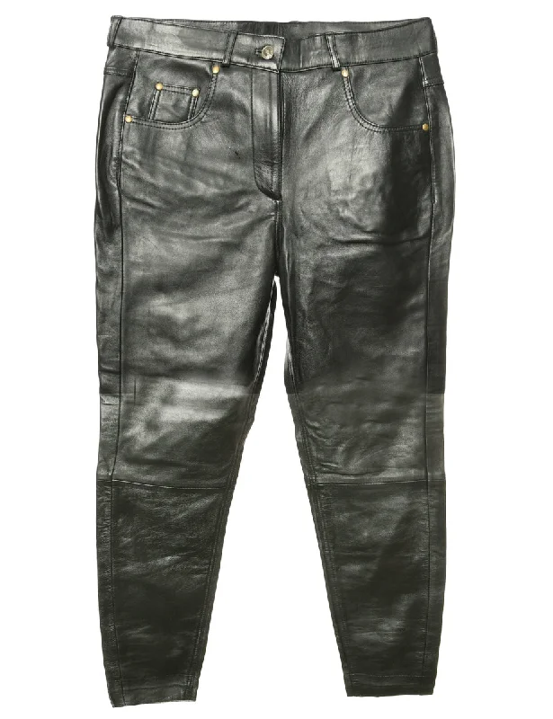 Now or Never Black Leather Trousers - W34 L28