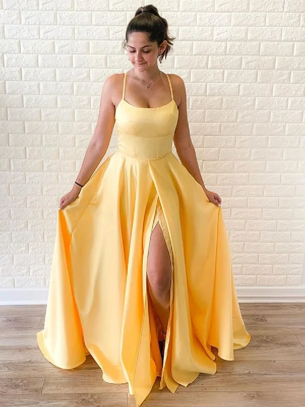 Weekend Flash Sale Simple A Line Yellow Long Prom Dresses with High Split, Cheap Yellow Formal Graduation Evening Dresses, Yellow Bridesmaid Dresses Weekend Flash Sale Simple A Line Yellow Long Prom Dresses with High Split, Cheap Yellow Formal Graduation Evening Dresses, Yellow Bridesmaid Dresses