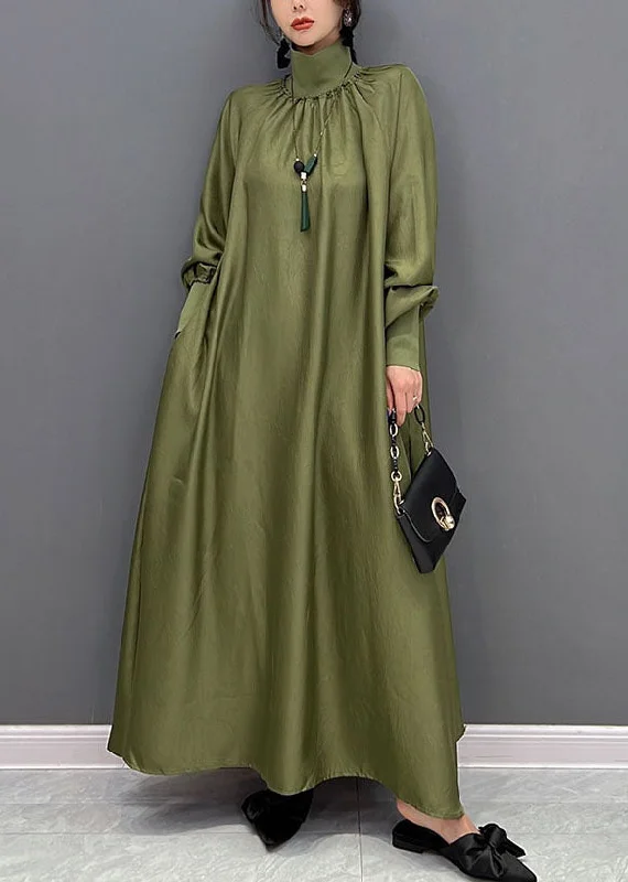 form-fitting dressform-fitting dressGreen Loose Silk A Line Dresses High Neck Draping Spring