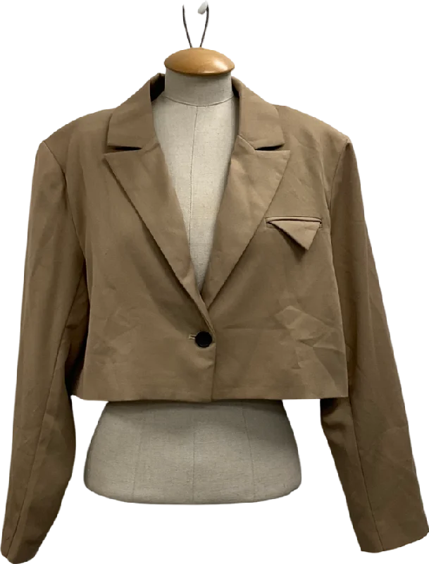 Midnight Madness 4th & Reckless Beige Cropped Blazer With Pocket Detail UK 12