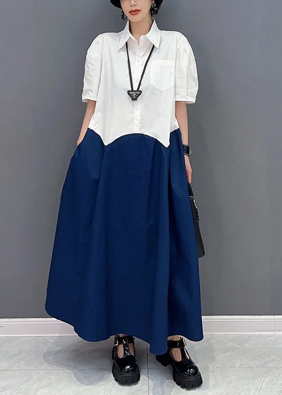 Don't Wait Navy Patchwork Cotton A Line Dress Slim Fit Summer