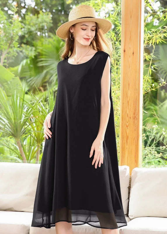 Buy More, Save More Black Chiffon A Line Dresses Oversized Draping Sleeveless