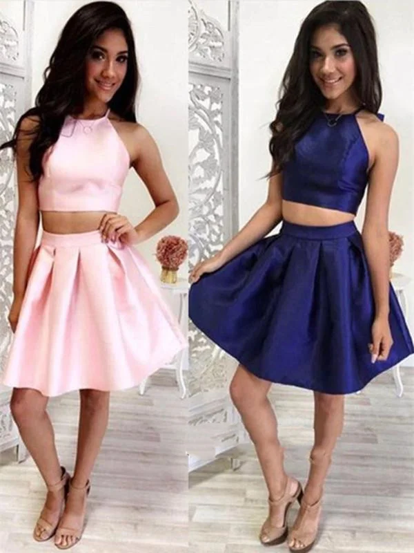 Extra Discounts A Line 2 Pieces Short Pink/Blue Prom Dresses, 2 Pieces Homecoming Dresses, Pink/Blue Graduation Dresses