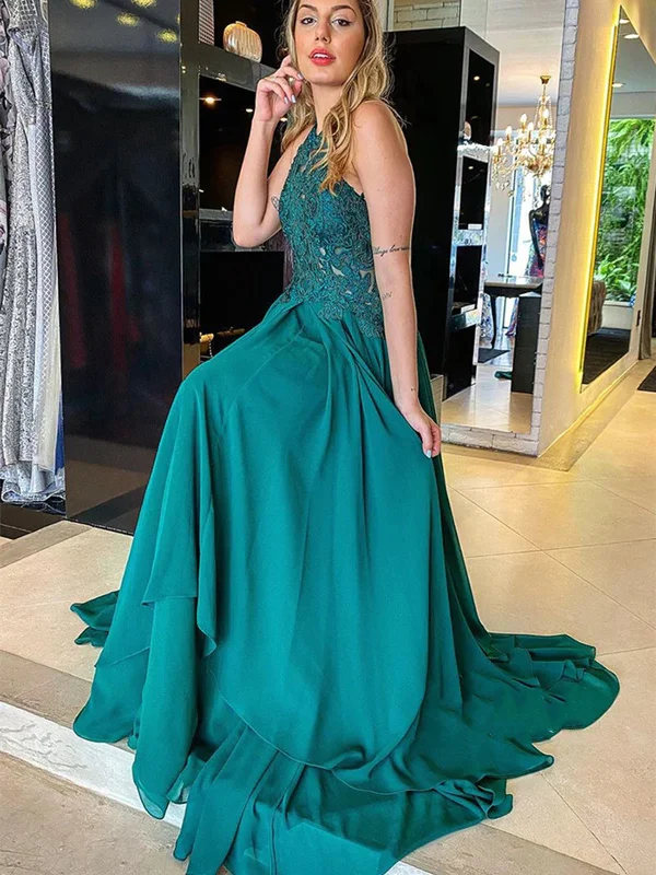 Hurry In Halter Neck Open Back Green Lace Long Prom Dresses, Green Chiffon Lace Formal Graduation Evening Dresses SP2351 Hurry In Halter Neck Open Back Green Lace Long Prom Dresses, Green Chiffon Lace Formal Graduation Evening Dresses SP2351